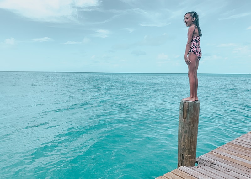 Jumping off the dock at Black Point