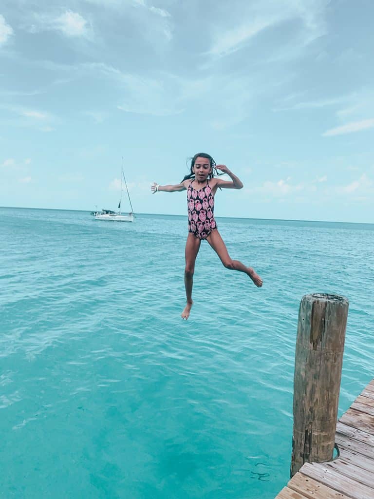 Jumping off the dock at Black Point