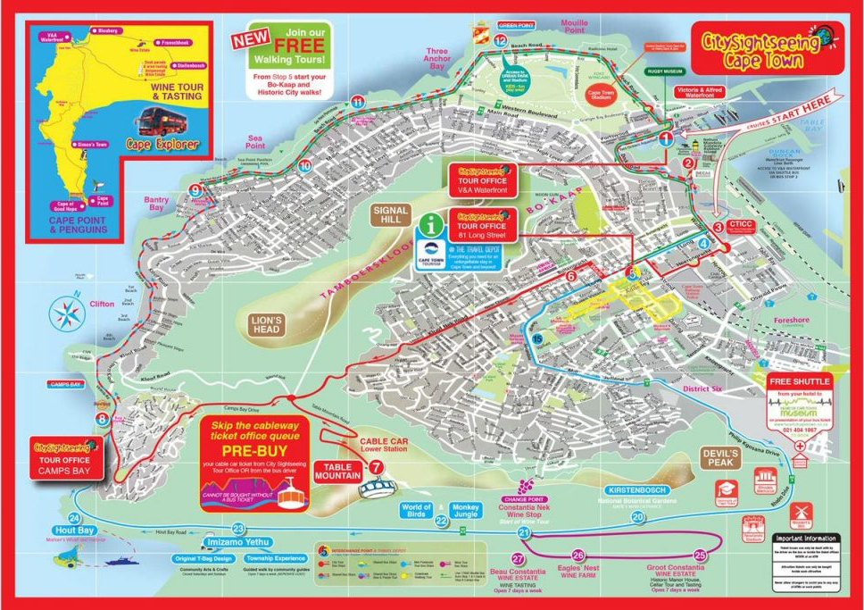 Hop on hop off Bus Cape Town South Africa Map