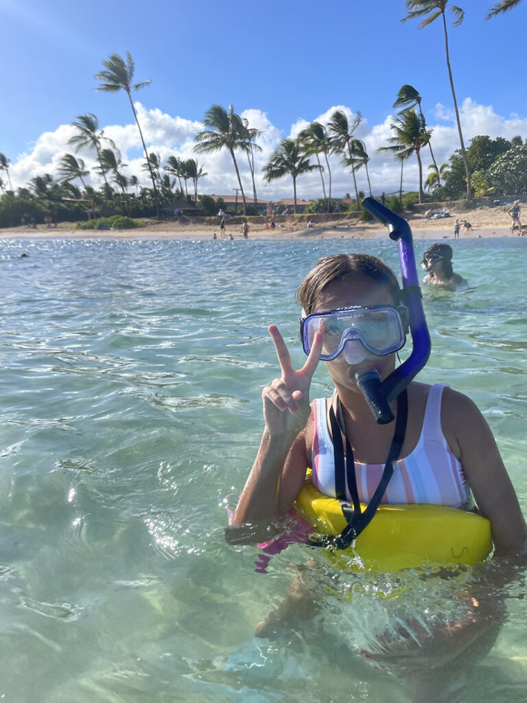 Poipu beach snorkeling with kids. Kauai